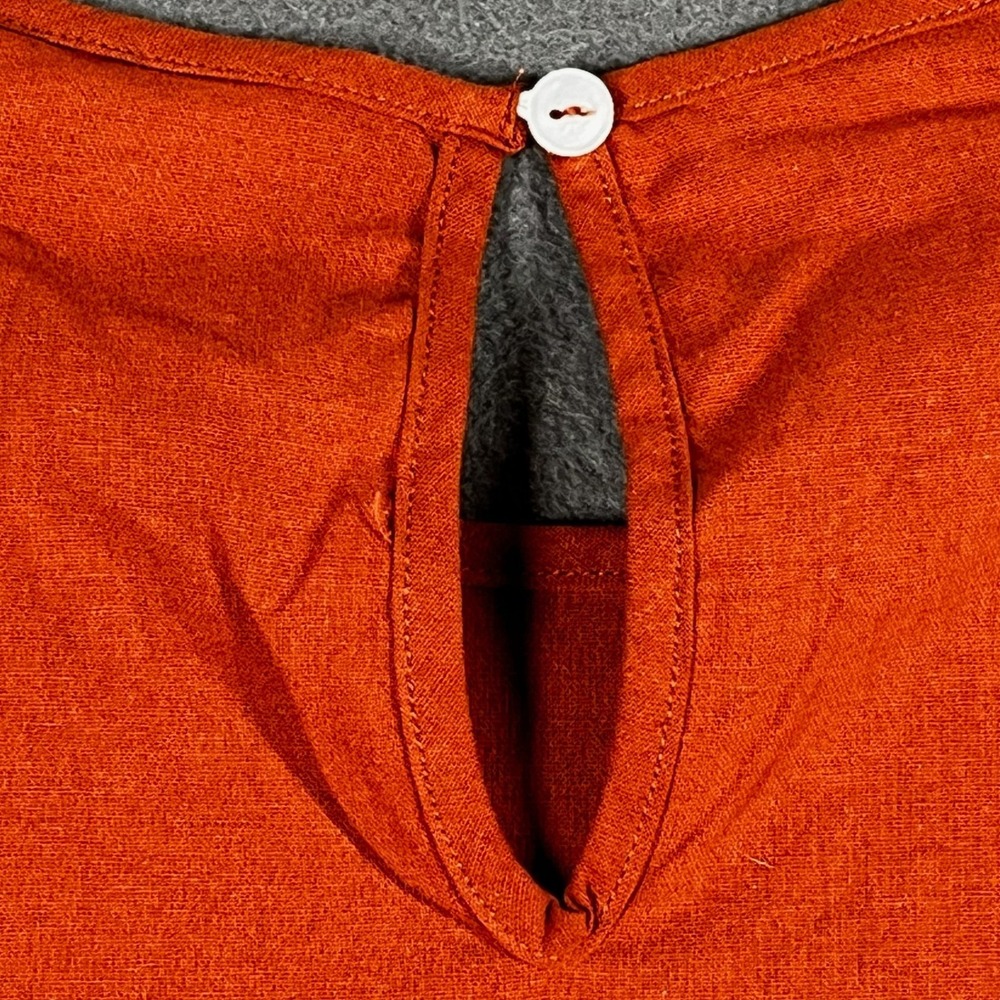 Tropiko Women Top Rust Orange Linen Blend M Boho Ric Rac Trim Short‎ Sleeve - Picture 3 of 7